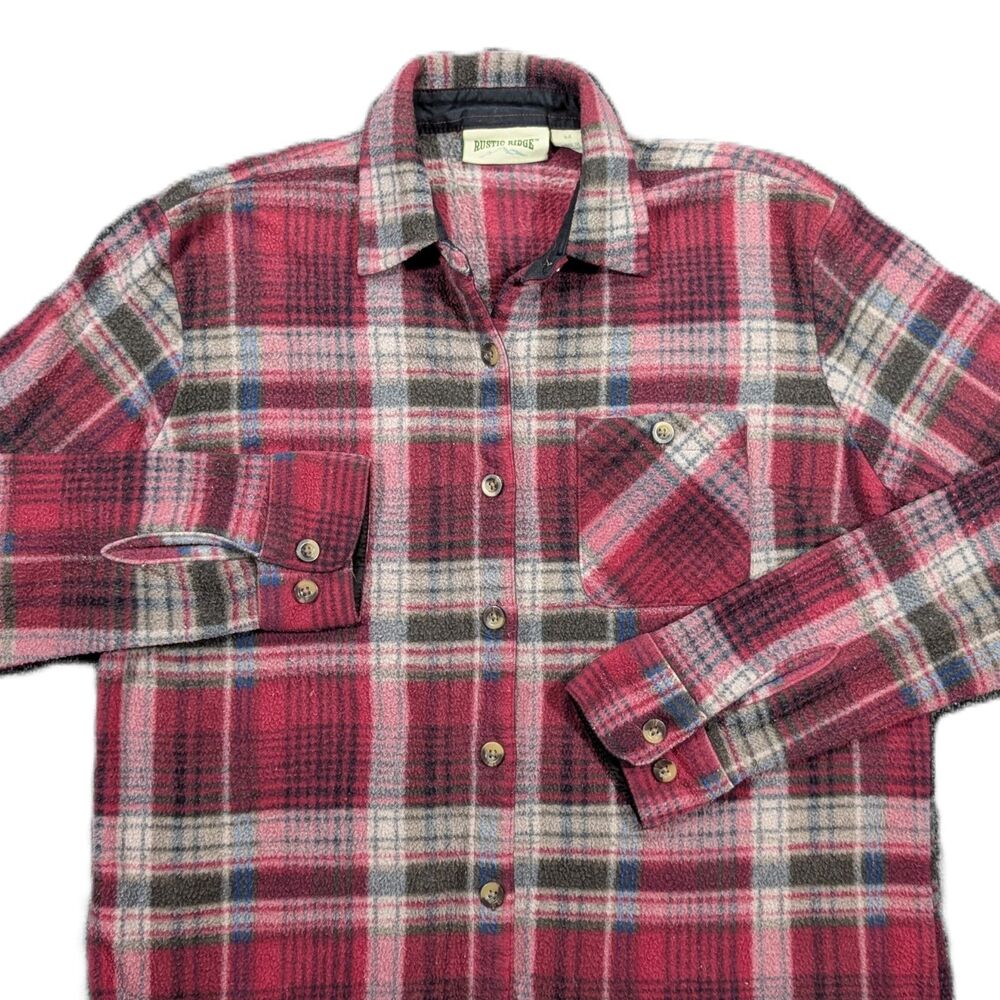 Rustic Ridge Fleece Shirt Men's M Plaid Button Down Long Sleeve Vintage